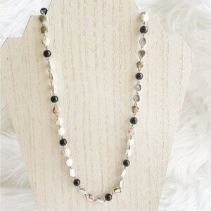 NEW Karen Kane Silver Black Beaded Long Chain Necklace